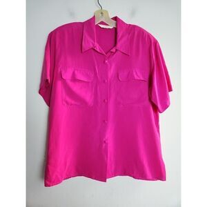 Peter Martin Collection Vtg Women Pink Button Down 100% Silk Blouse size Medium